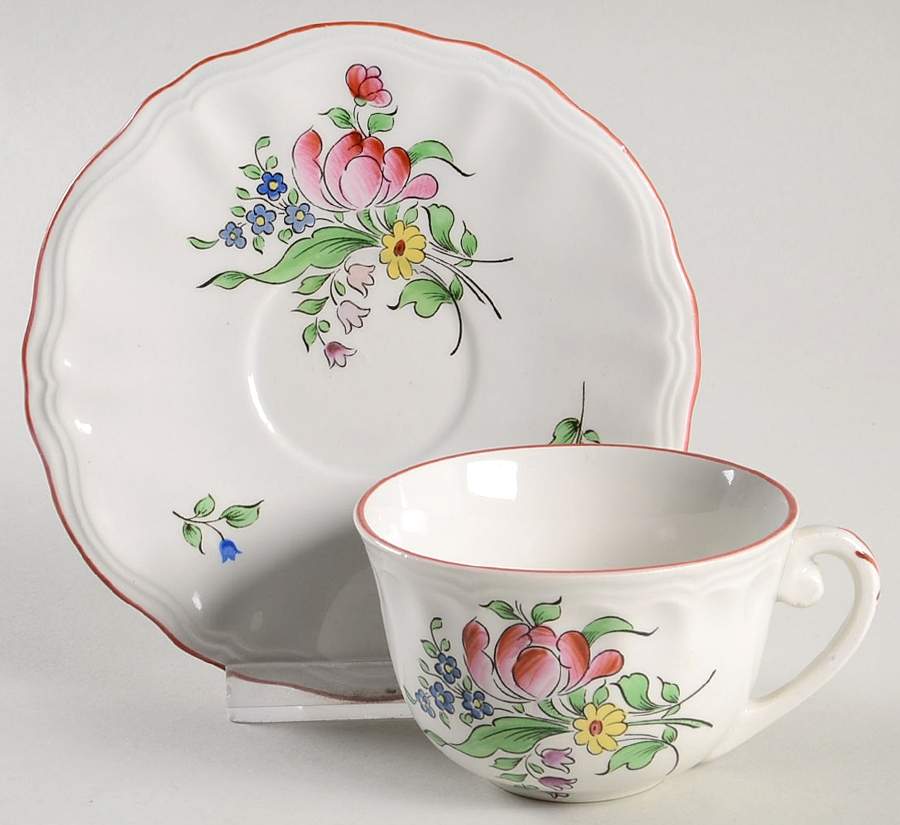 Old Strasbourg (Off White Background) Flat Demitasse Cup & Saucer Set by Luneville-1