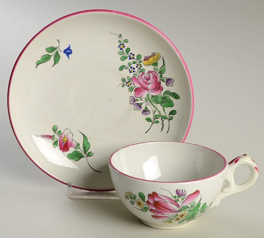 Old Strasbourg (Off White Background) Flat Cup & Saucer Set by Luneville-1