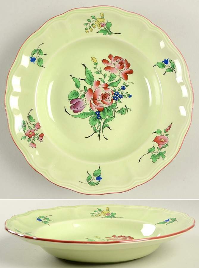Old Strasbourg (Green Background) Large Rim Soup Bowl by Luneville-1