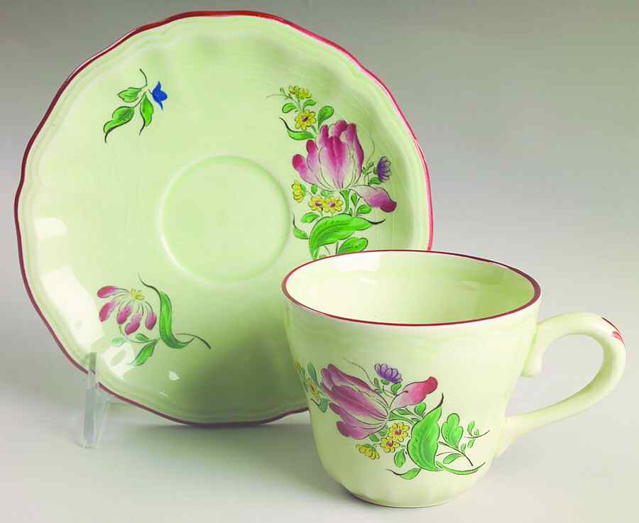Old Strasbourg (Green Background) Flat Cup & Saucer Set by Luneville-1