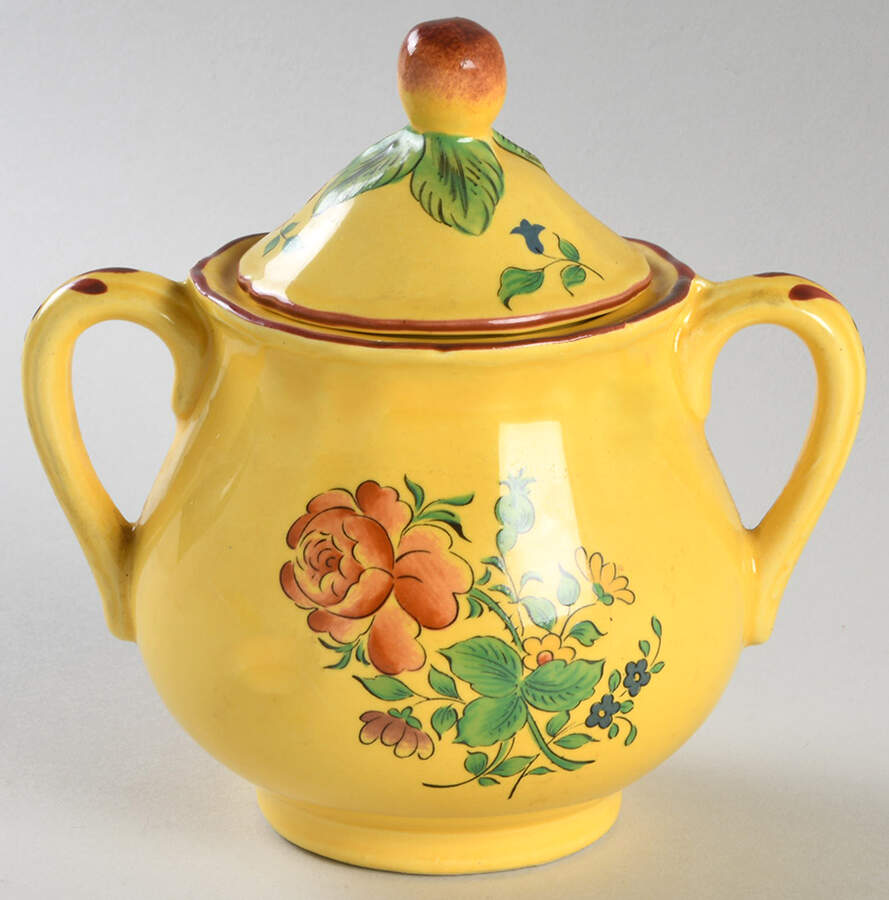 Old Strasbourg (Yellow Background, Roses) Sugar Bowl & Lid by Luneville-1