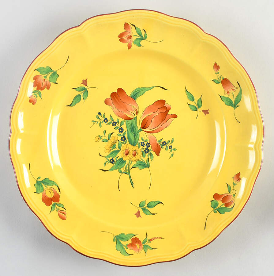 Old Strasbourg (Yellow Background, Roses) 14" Chop Plate (Round Platter) by Luneville-1