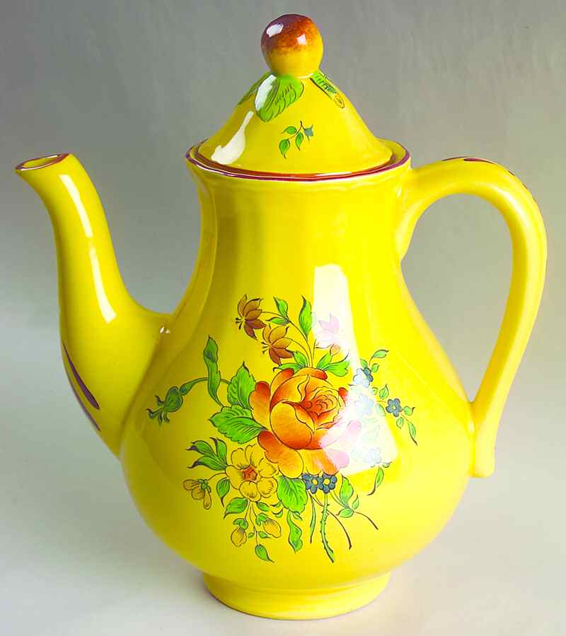 Old Strasbourg (Yellow Background, Roses) Coffee Pot & Lid by Luneville-1