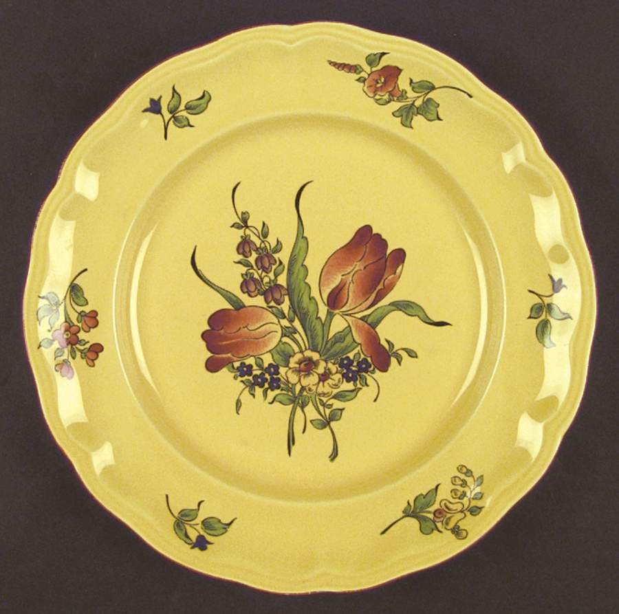 Old Strasbourg (Yellow Background, Roses) Dinner Plate by Luneville-1