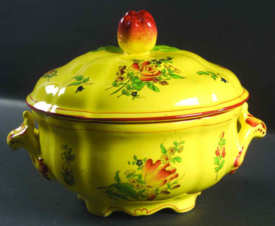Old Strasbourg (Yellow Background, Roses) Round Covered Vegetable by Luneville-1
