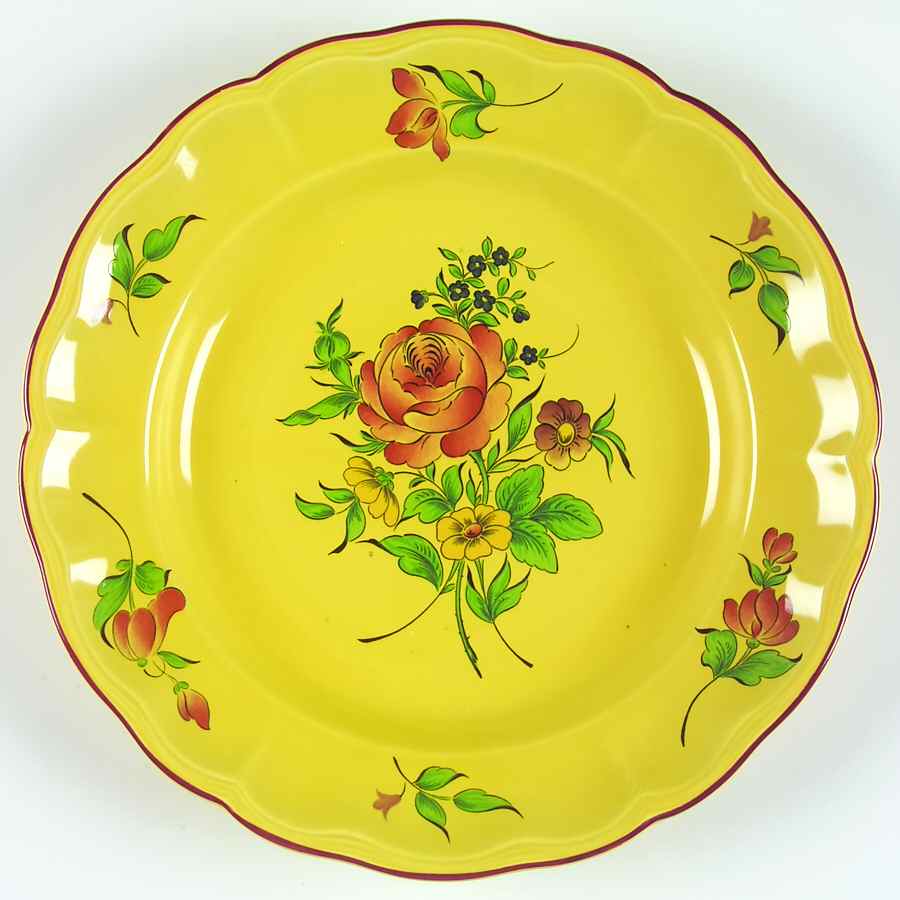 Old Strasbourg (Yellow Background, Roses) 11" Chop Plate (Round Platter) by Luneville-1