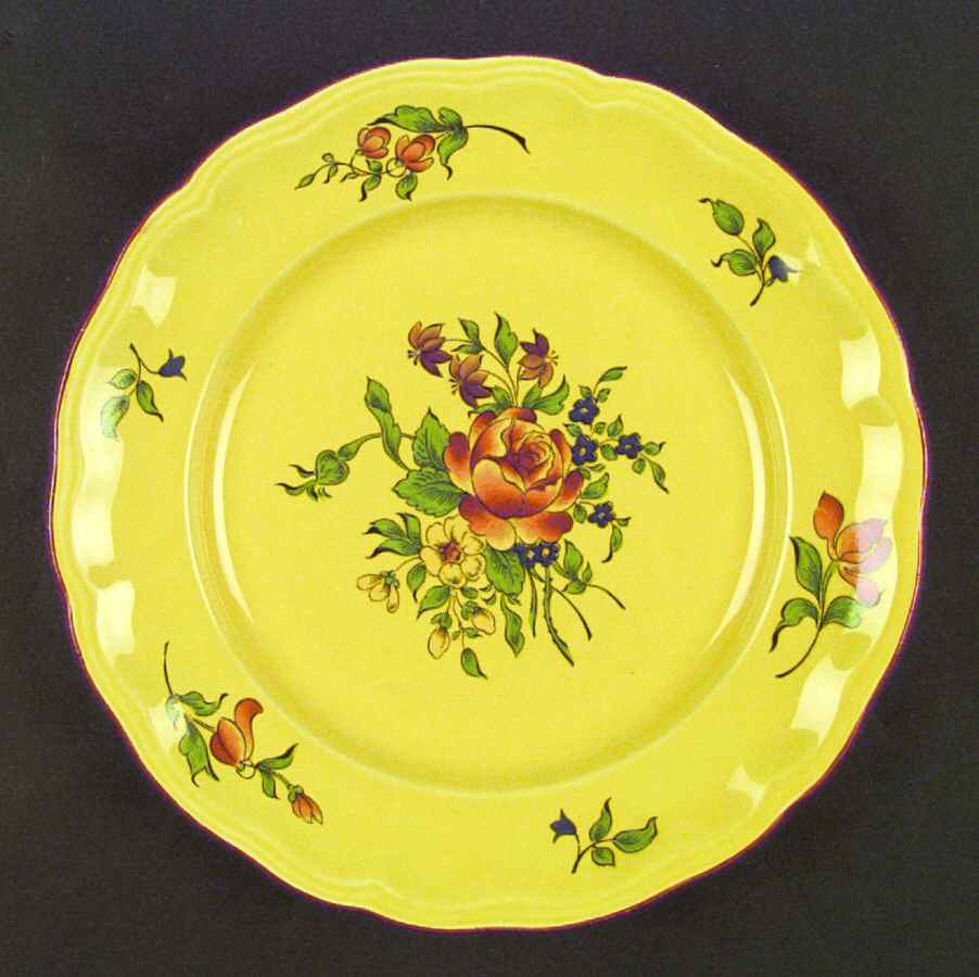 Old Strasbourg (Yellow Background, Roses) Dinner Plate by Luneville-1