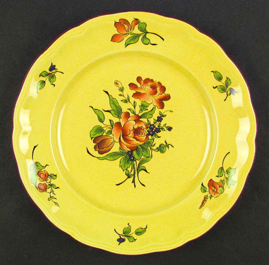 Old Strasbourg (Yellow Background, Roses) Dinner Plate by Luneville-1