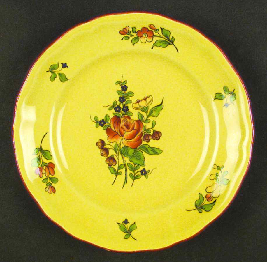 Old Strasbourg (Yellow Background, Roses) Salad Plate by Luneville-1