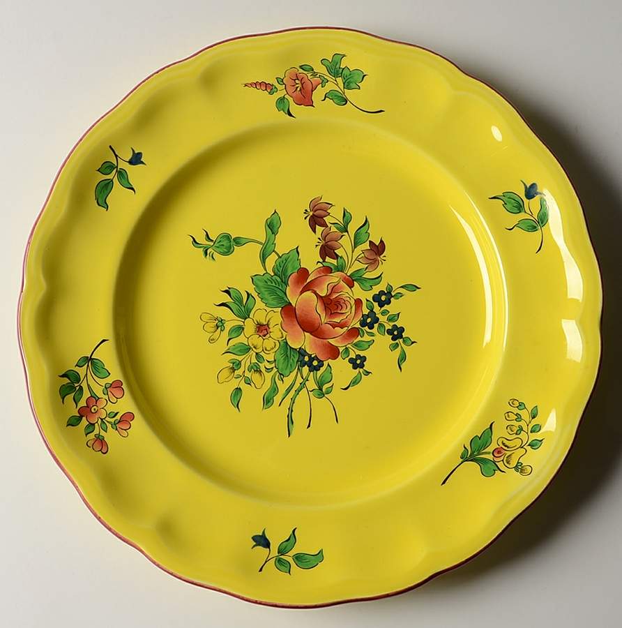 Old Strasbourg (Yellow Background, Roses) Dinner Plate by Luneville-1
