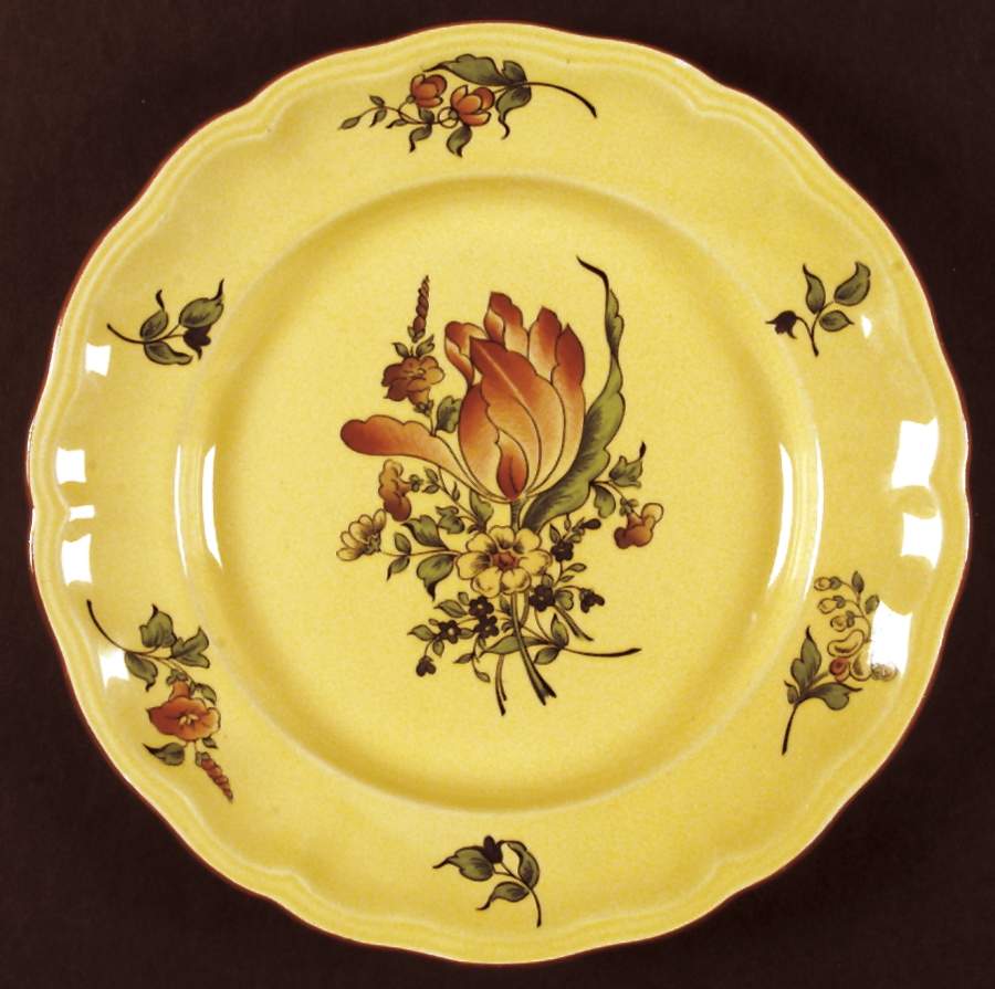 Old Strasbourg (Yellow Background, Roses) Dinner Plate by Luneville-1