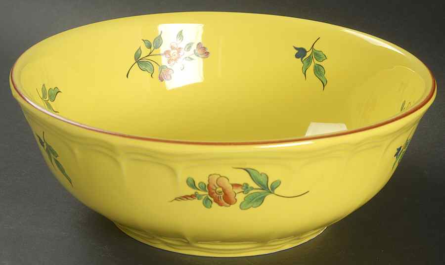 Old Strasbourg (Yellow Background, Roses) 8" Round Vegetable Bowl by Luneville-1