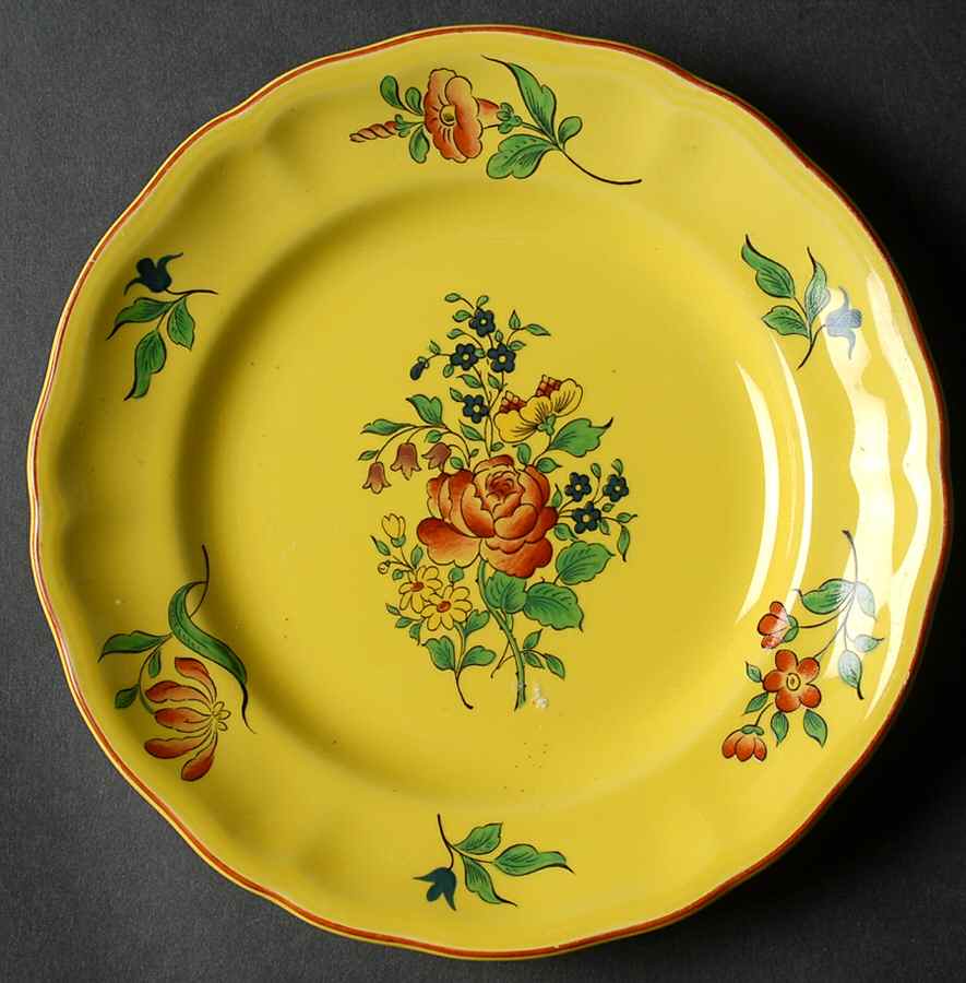 Old Strasbourg (Yellow Background, Roses) Salad Plate by Luneville-1