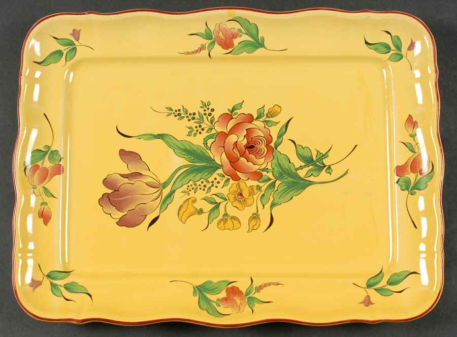 Old Strasbourg (Yellow Background, Roses) 13" Rectangular Serving Platter by Luneville-1