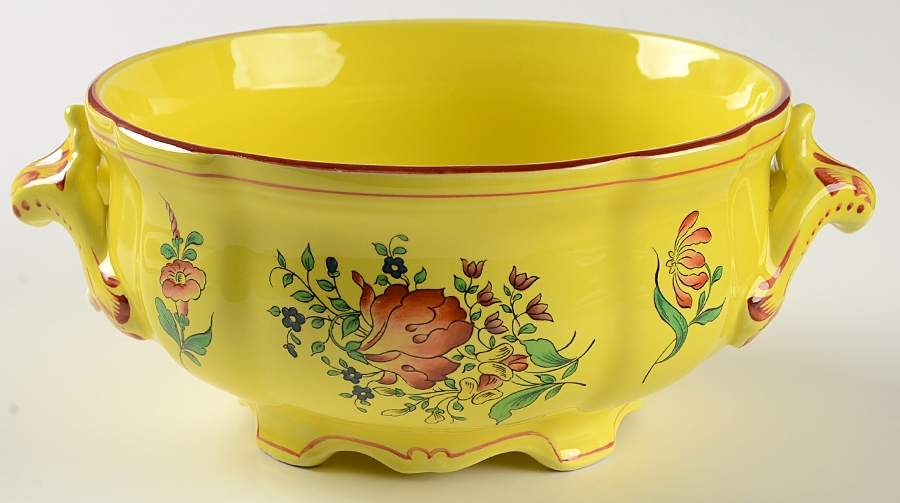 Old Strasbourg (Yellow Background, Roses) Round Vegetable No Lid by Luneville-1