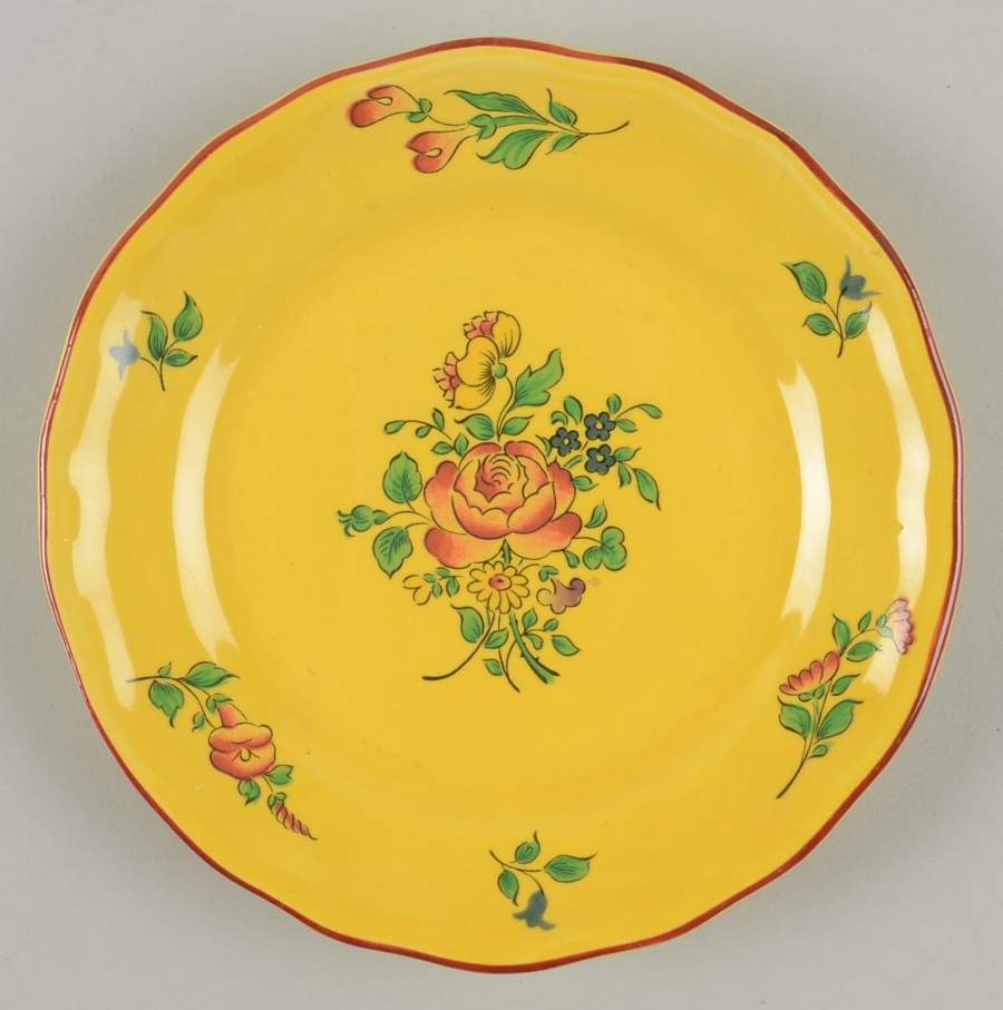 Old Strasbourg (Yellow Background, Roses) Bread & Butter Plate by Luneville-1