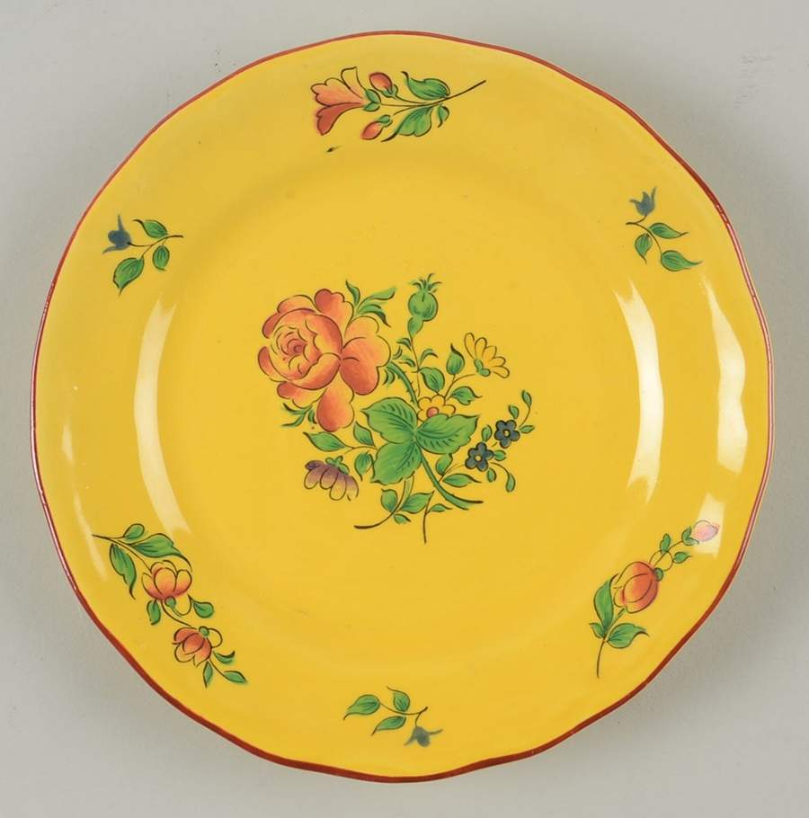 Old Strasbourg (Yellow Background, Roses) Bread & Butter Plate by Luneville-1