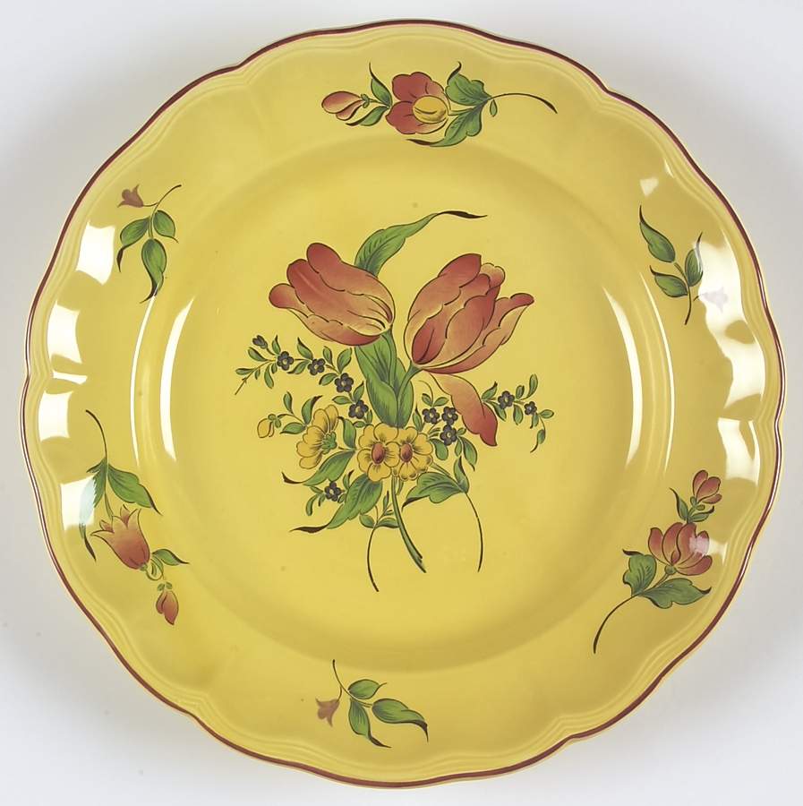 Old Strasbourg (Yellow Background, Roses) 11" Chop Plate (Round Platter) by Luneville-1