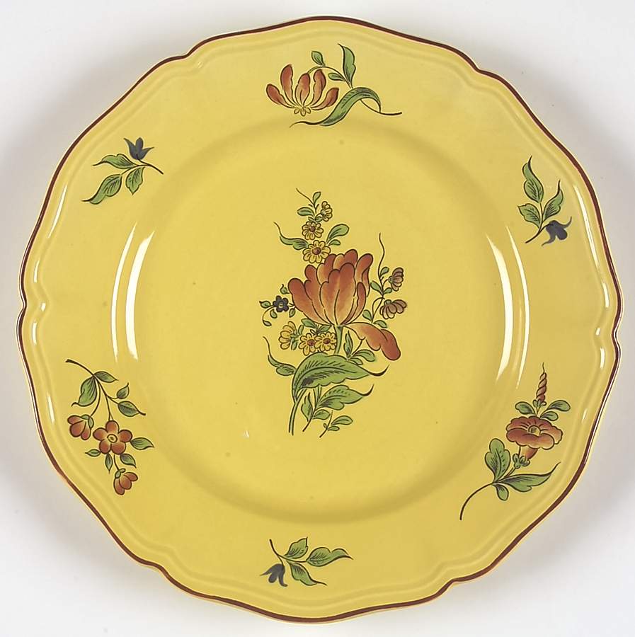 Old Strasbourg (Yellow Background, Roses) Salad Plate by Luneville-1