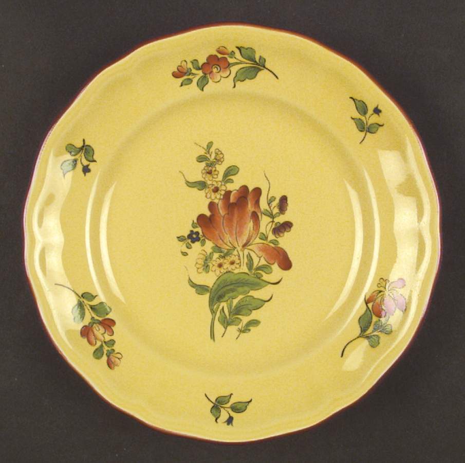 Old Strasbourg (Yellow Background, Roses) Salad Plate by Luneville-1
