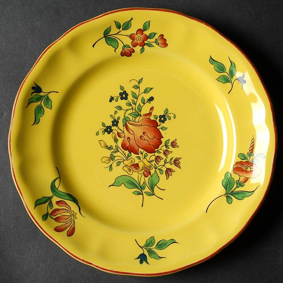 Old Strasbourg (Yellow Background, Roses) Salad Plate by Luneville-1