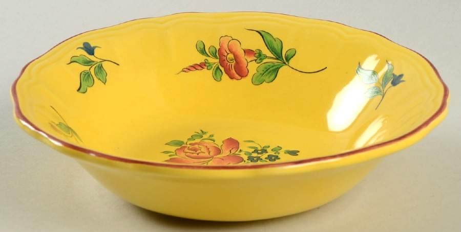 Old Strasbourg (Yellow Background, Roses) Coupe Cereal Bowl by Luneville-1