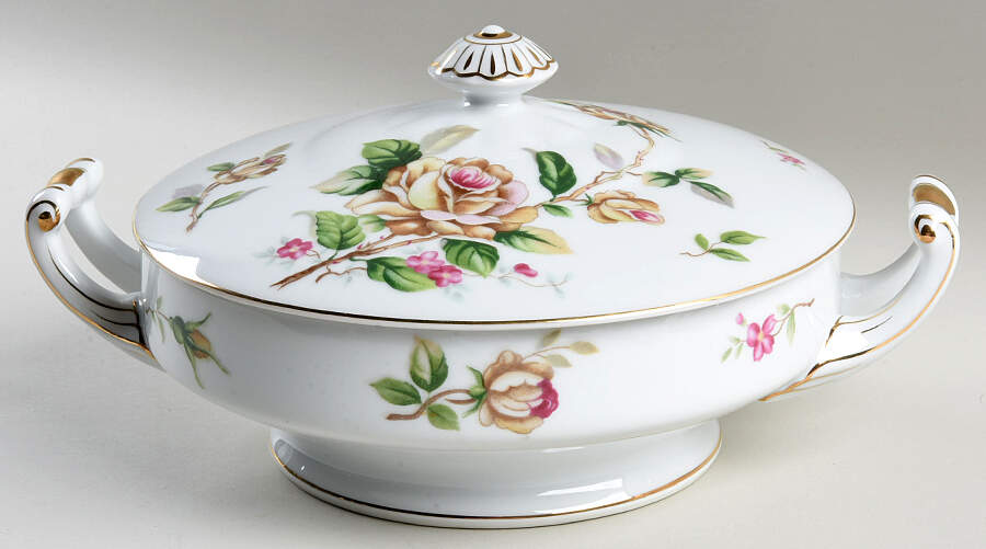 Golden Rose Round Covered Vegetable by Lynmore-1