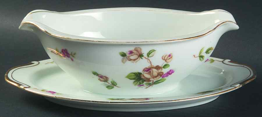 Golden Rose Gravy Boat with Attached Underplate by Lynmore-1