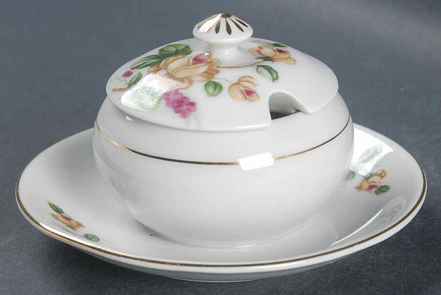 Golden Rose Mustard with Lid & Attached Underplate by Lynmore-1