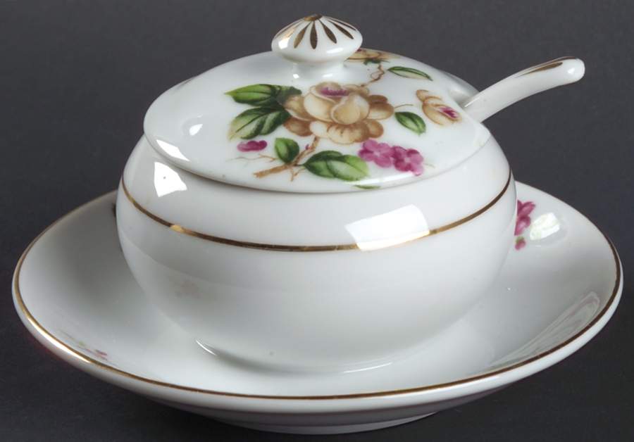 Golden Rose Mustard with Attached Underplate, Lid and Spoon by Lynmore-1