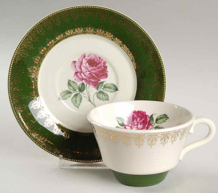 American Beauty Rose Footed Cup & Saucer Set by Limoges-American-1