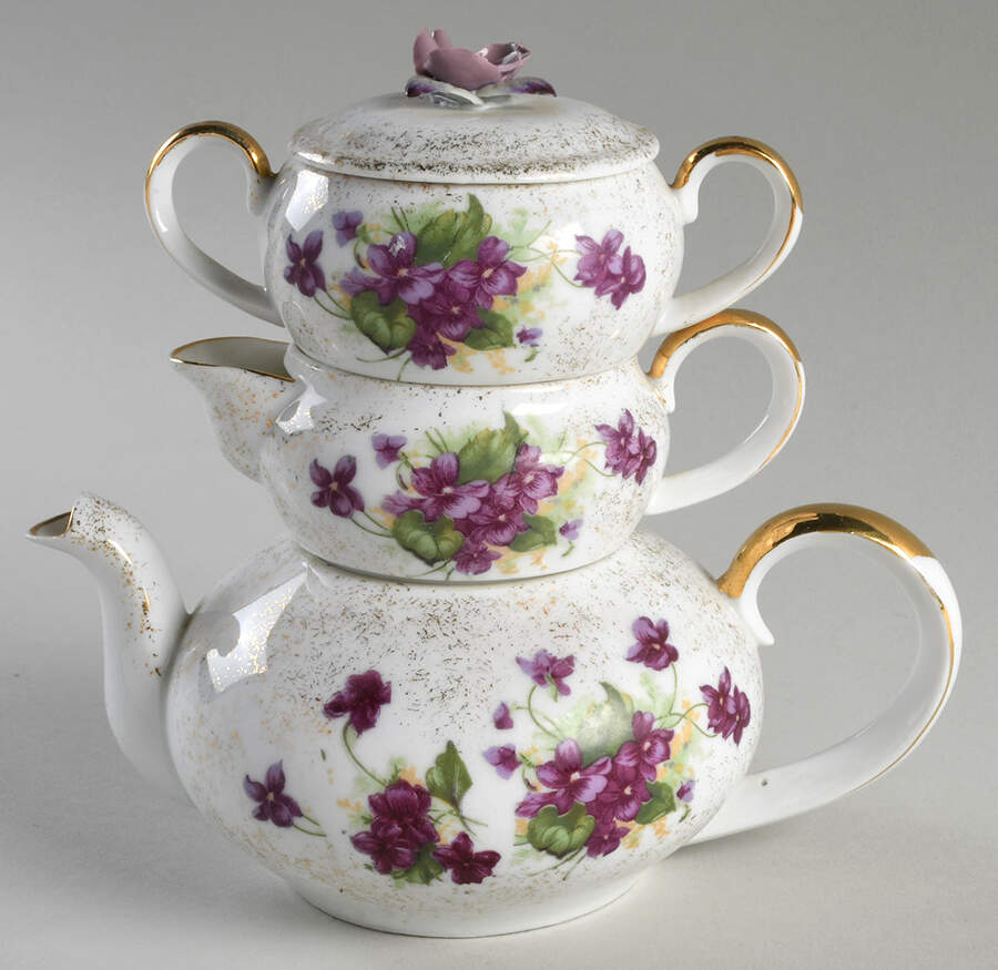 LEF23 Mini Teapot, Creamer,Sugar Stacking Set by Lefton-1