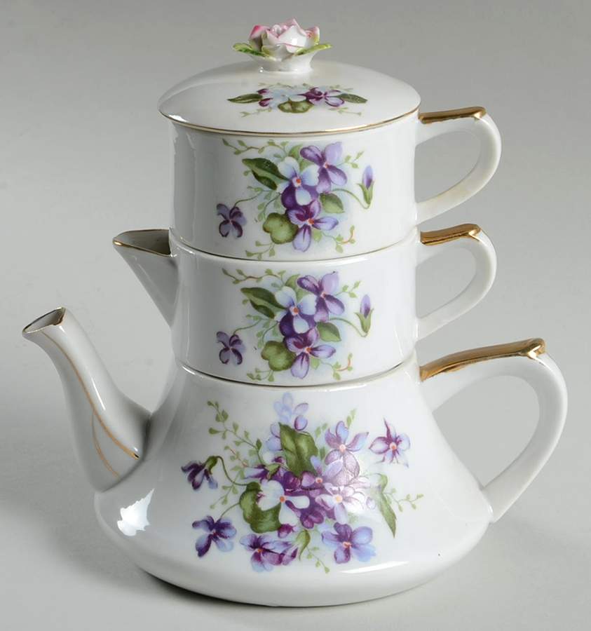 LEF23 Mini Tea Pot, Creamer, Sugar Stacking Set by Lefton-1
