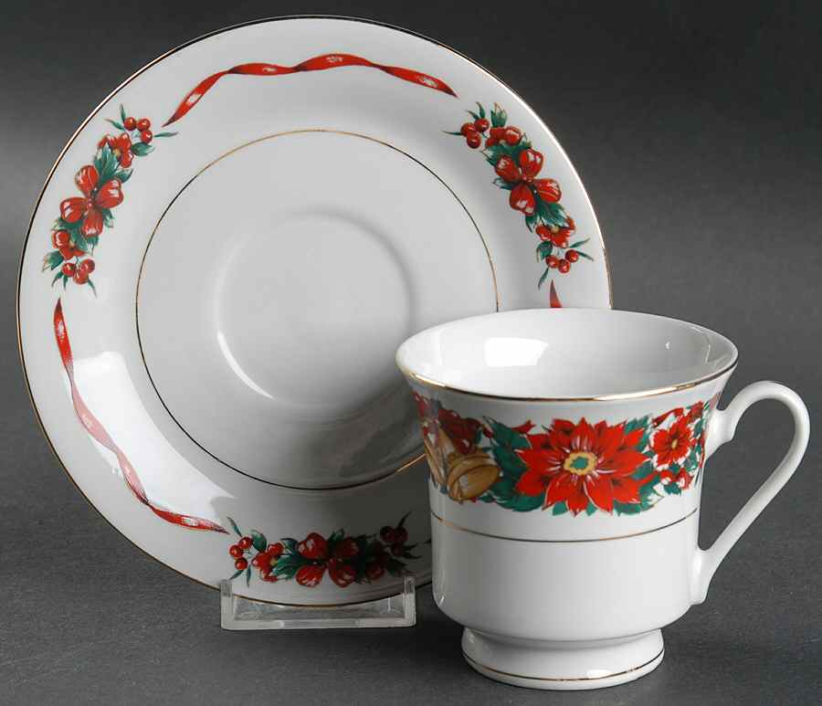 Holiday Cheer Footed Cup & Saucer Set by Lynn's China-1