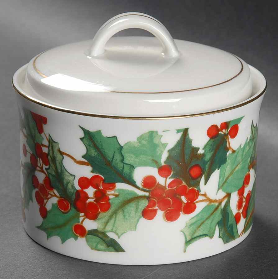 Holly Berries Sugar Bowl & Lid by Lynn's China-1