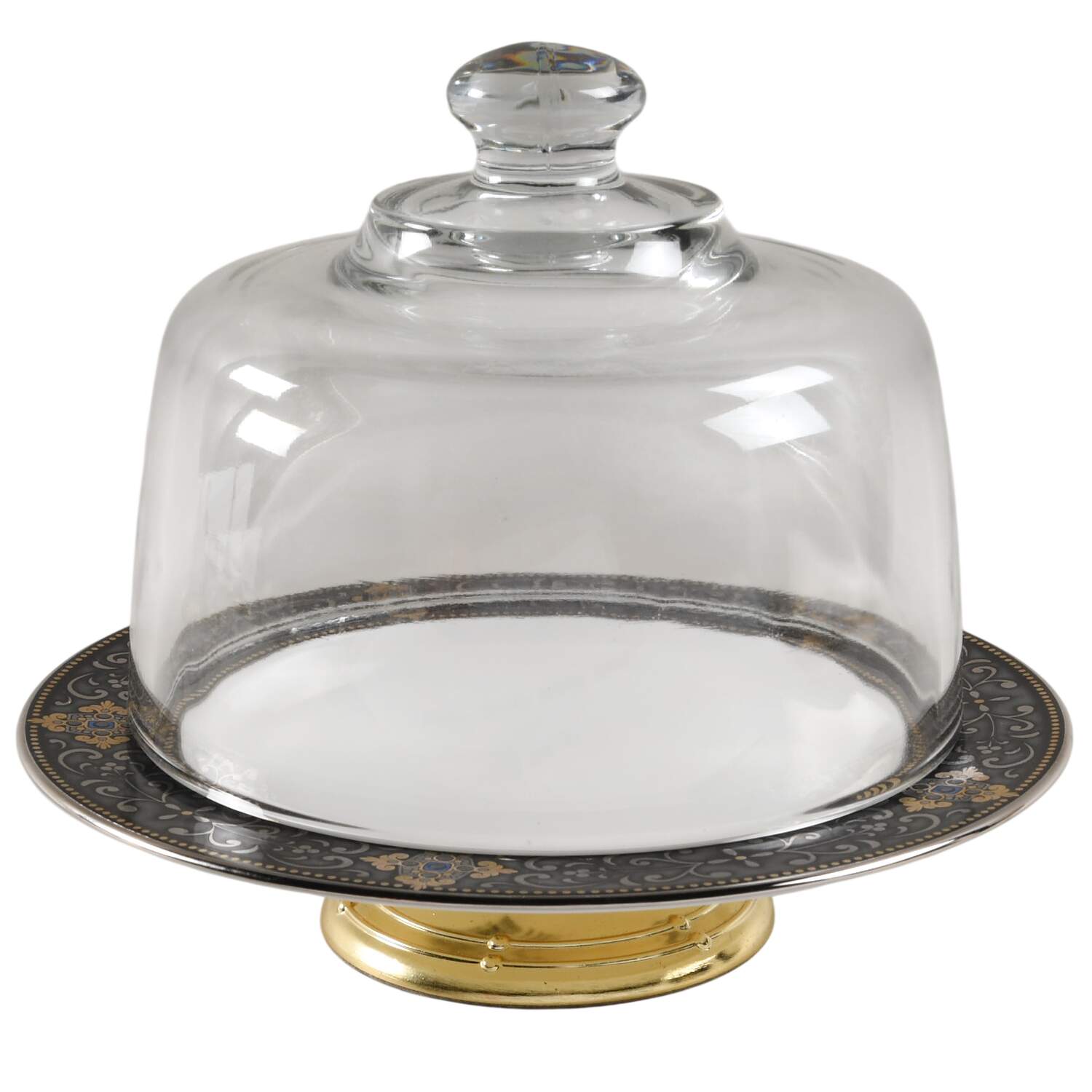 Vintage Jewel 6 1/2"-7 1/2" Footed Cheese Plate w/ Glass Dome HC by Lenox-1