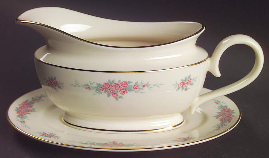 Petite Rose 1999 Shape Gravy Boat & Underplate by Lenox-1