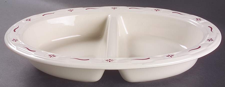 Woven Traditions Red 13" Oval Divided Vegetable Bowl by Longaberger-1