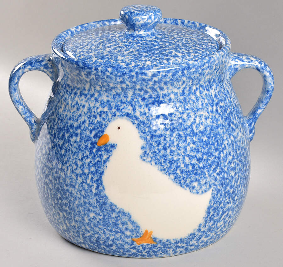Blue Stipple with Duck Bean Pot & Lid by Los Angeles-1