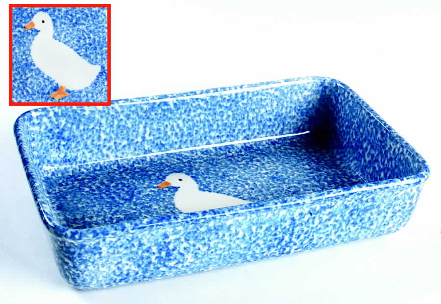Blue Stipple with Duck 10" Rectangular Baker by Los Angeles-1