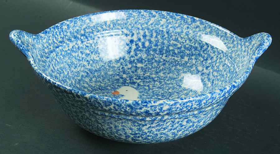 Blue Stipple with Duck 10" Round Handled Bowl by Los Angeles-1