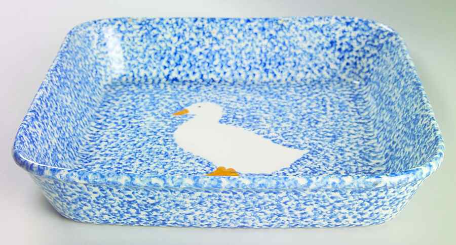 Blue Stipple with Duck 11" Square Baker by Los Angeles-1