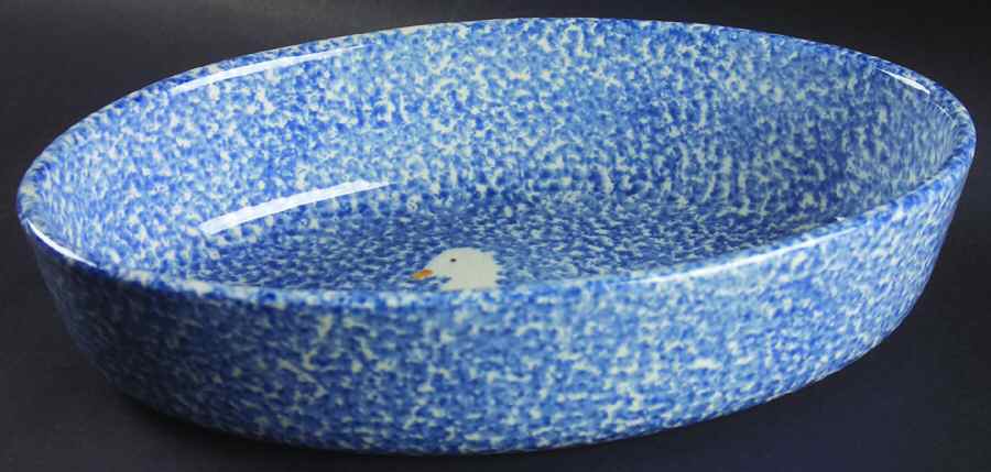 Blue Stipple with Duck 13" Oval Baker by Los Angeles-1