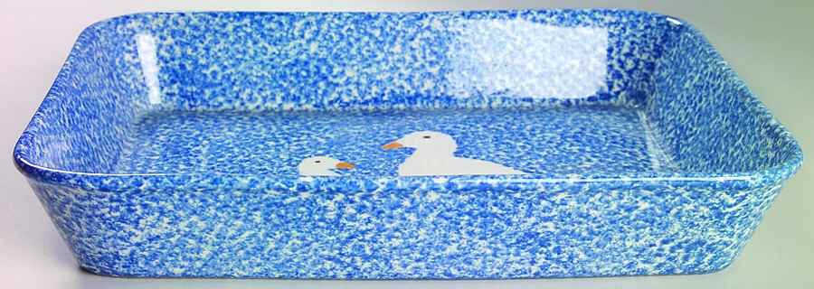 Blue Stipple with Duck 14" Rectangular Baker by Los Angeles-1