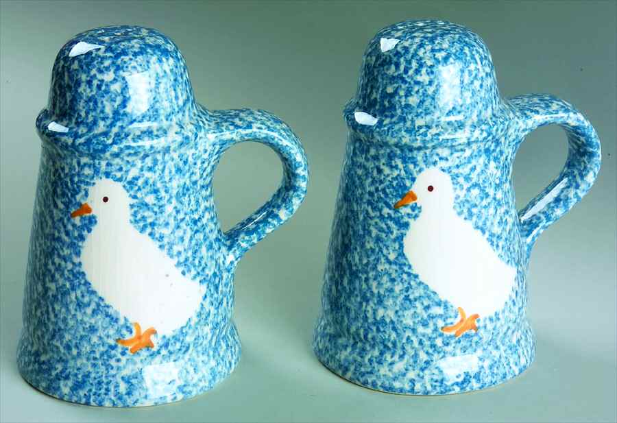 Blue Stipple with Duck Oversized Salt & Pepper Set by Los Angeles-1