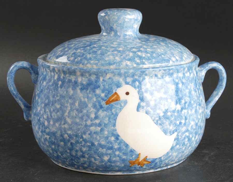 Blue Stipple with Duck 2 Qt Round Covered Casserole by Los Angeles-1