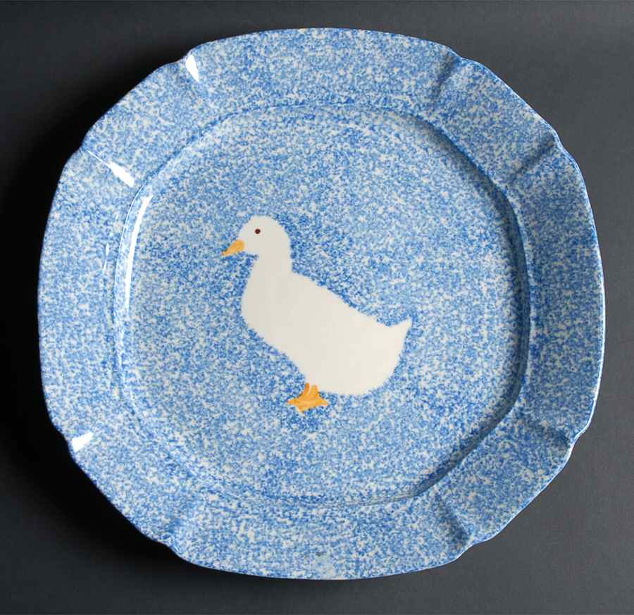 Blue Stipple with Duck 13" Chop Plate (Round Platter) by Los Angeles-1