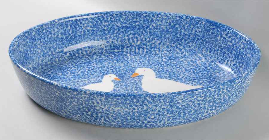 Blue Stipple with Duck 16" Oval Baker by Los Angeles-1