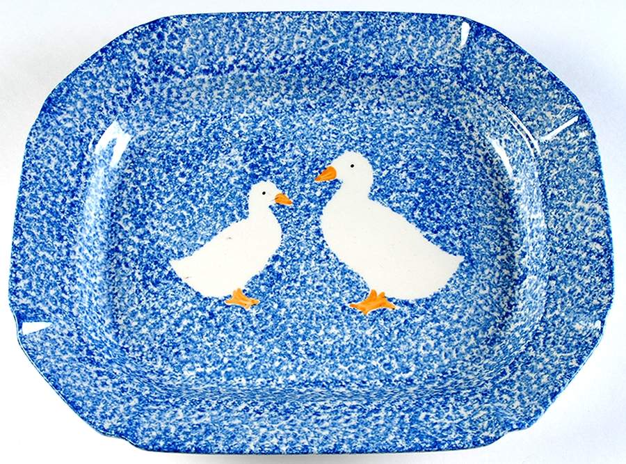 Blue Stipple with Duck 16" Oval Serving Platter by Los Angeles-1
