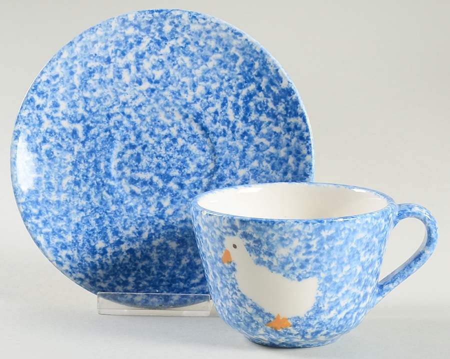 Blue Stipple with Duck Flat Cup & Saucer Set by Los Angeles-1